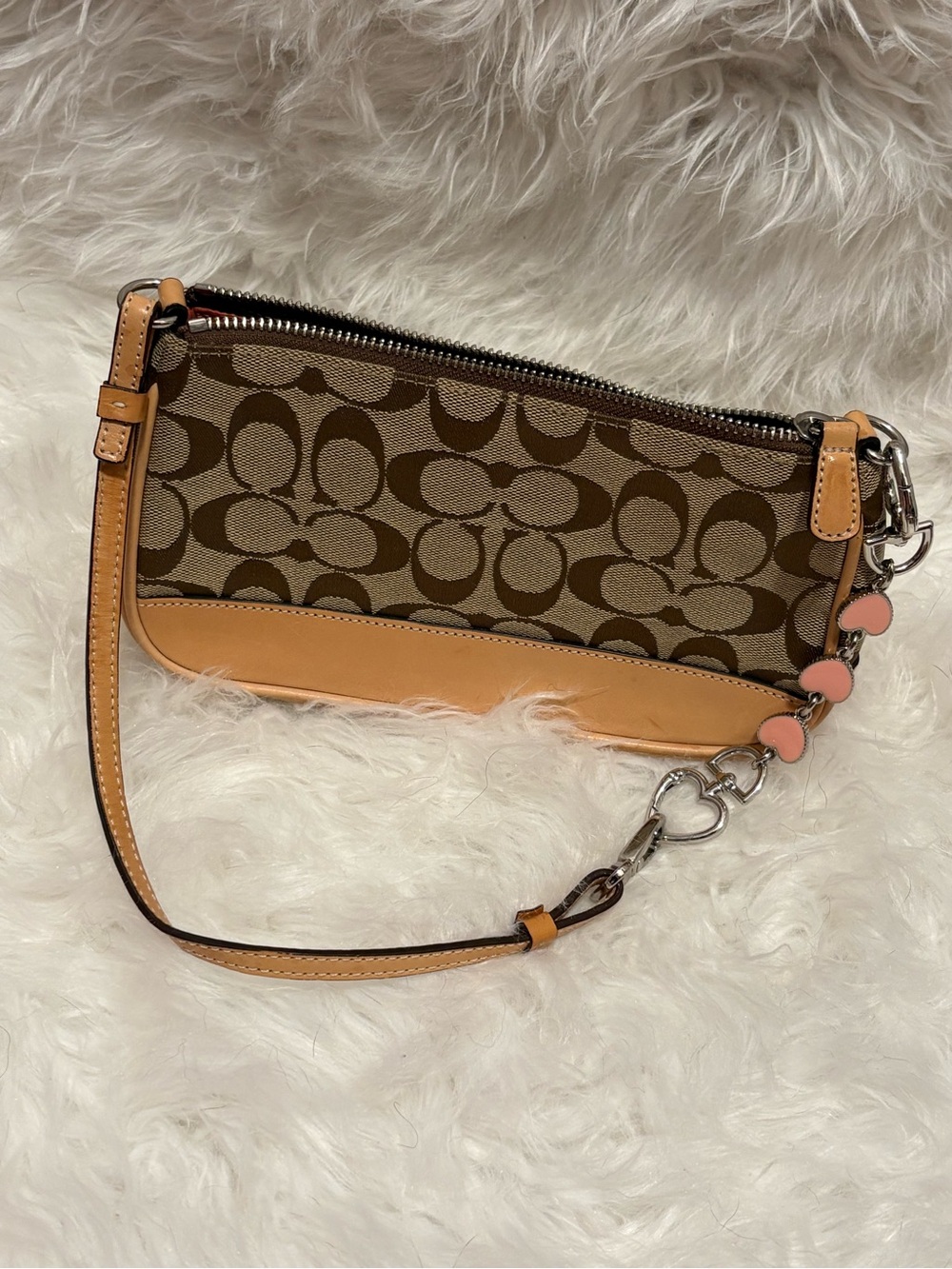Coach Brown/Tan Signature with Heart Charm